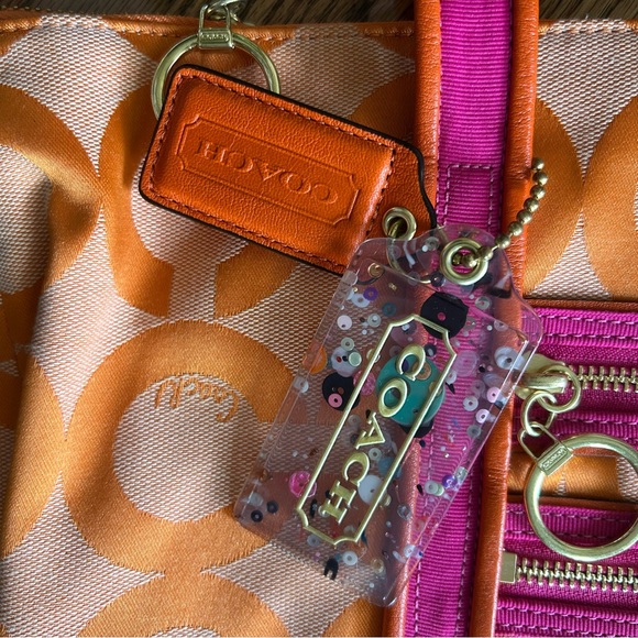 Coach Poppy OP Art Glam orange and pink jacquard canvas tote bag purse EEUC NWOT - Picture 6 of 16